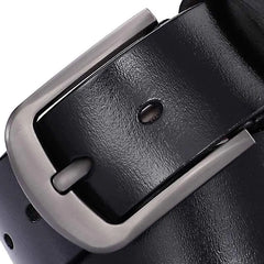 Genuine Leather Cowboy Belt with Pin Buckle for Men