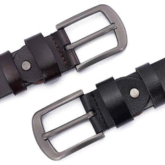 Genuine Leather Cowboy Belt with Pin Buckle for Men
