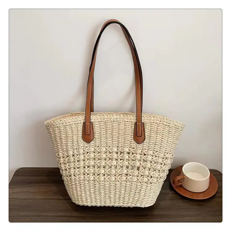 Bolso de Hombro Tejido Retro de Paja para Mujer