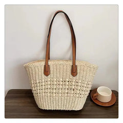 Bolso de Hombro Tejido Retro de Paja para Mujer