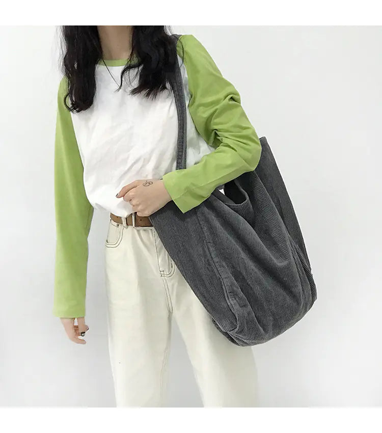 Bolso de Hombro de Pana para Mujeres - Tote de Moda Vintage