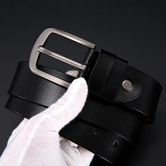 Genuine Leather Cowboy Belt with Pin Buckle for Men