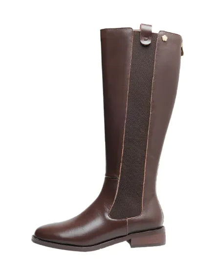 Botas de Piel con Tacón Bajo para Mujer