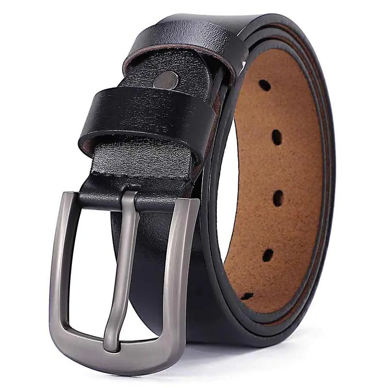 Genuine Leather Cowboy Belt with Pin Buckle for Men