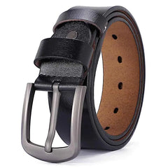 Genuine Leather Cowboy Belt with Pin Buckle for Men