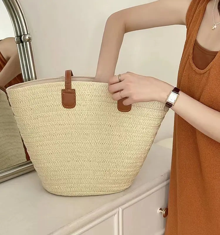 Bolso de Hombro Tejido Retro de Paja para Mujer