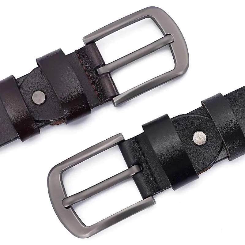 Genuine Leather Cowboy Belt with Pin Buckle for Men