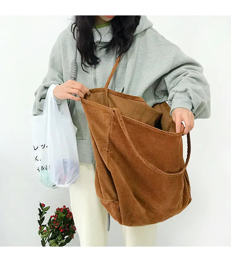 Bolso de Hombro de Pana para Mujeres - Tote de Moda Vintage